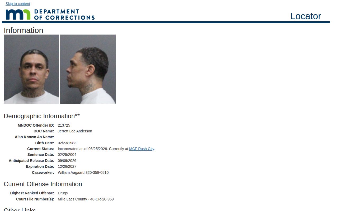Martin County MNDOC detail layout with anticipated release and expiration date fields