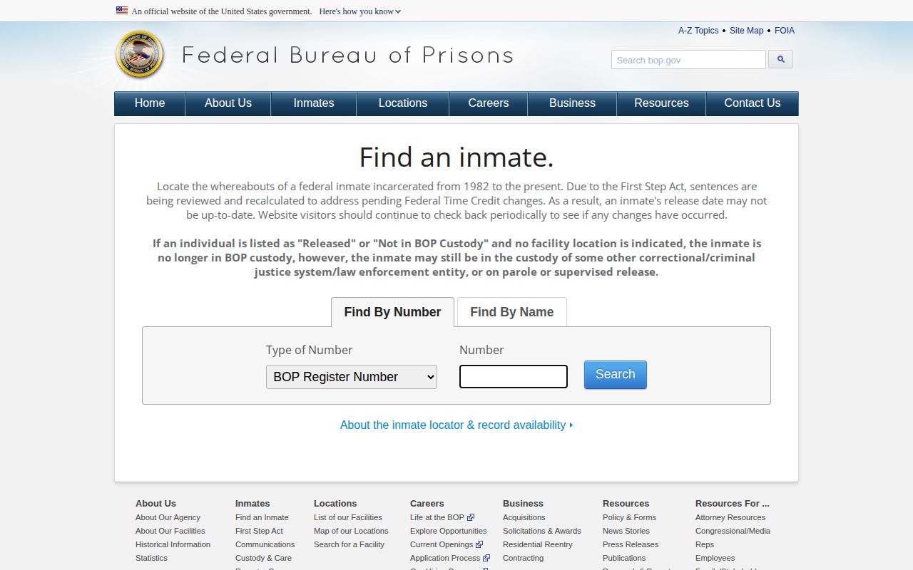 Federal release record locator for a Martin County inmate