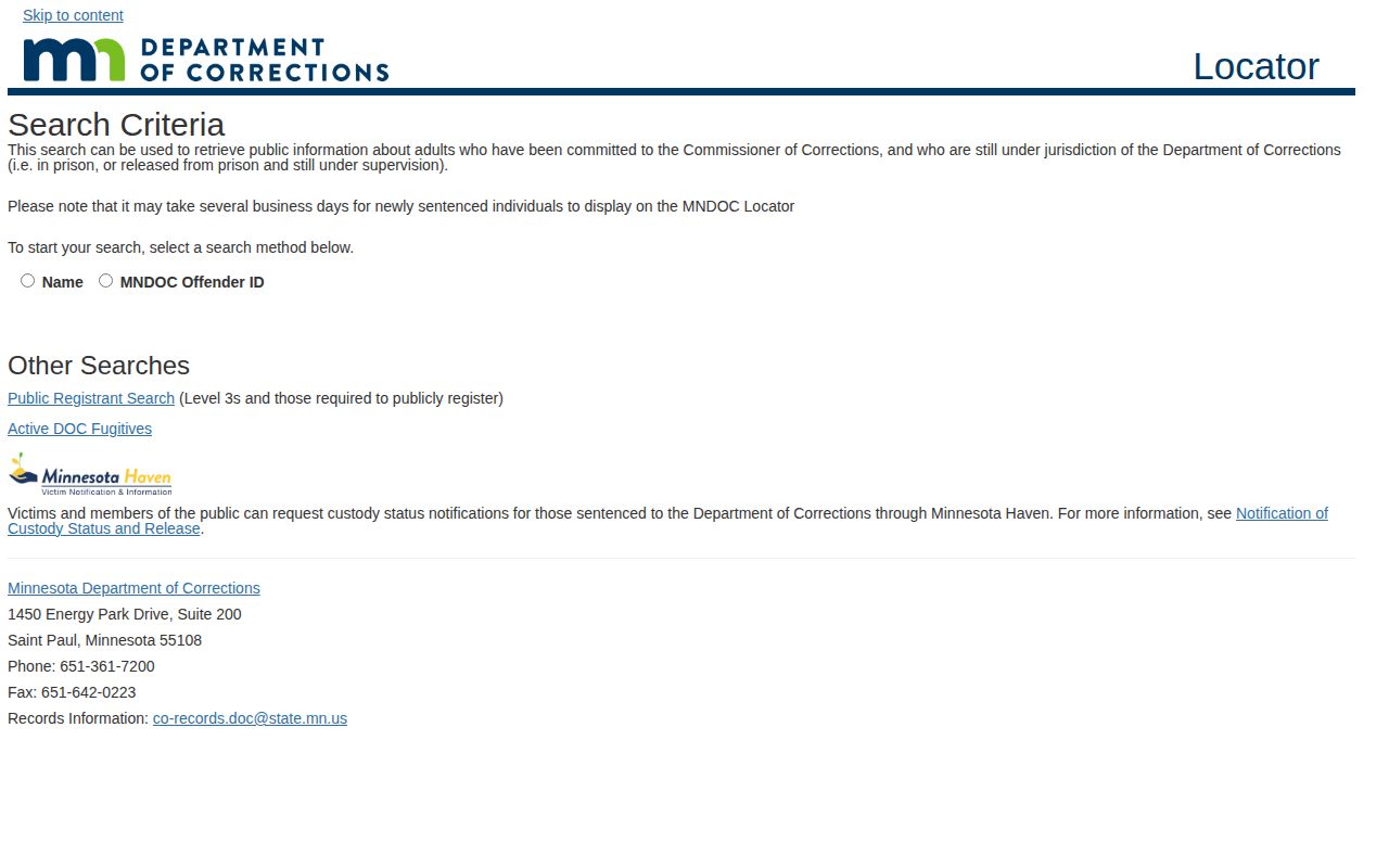 MNDOC offender search for Martin County released inmates